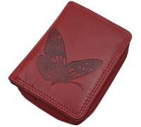 myledershop Cartera pequeña de piel de vacuno, con diseño de mariposa y protección RFID y NFC, kirschrot, talla única, Moderno