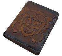 myledershop - Monedero de piel de búfalo con grabado 3D en forma de calavera con protección RFID y NFC, Cabeza de Muerte 3d en Relief/Coñac, Talla única, Americano