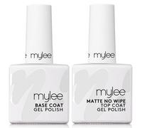 Mylee Base & Matte No-Wipe Top Coat Mate Sin Limpiar para Esmalte de uñas de gel semipermanente 2x10ml - UV/LED, Manicura y Pedicura para Uso Doméstico y Profesional, Larga Duración, Fácil de Aplicar