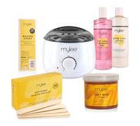 Mylee Kit completo de encerado, incluye calentador de cera de calidad de salón, cera crema suave, tiras de encerado, espátulas y loción MYLEE Pre & After Care (miel)