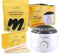 Mylee Kit de Cera Profesional 500g - Calentador Eléctrico, Cera Dura | Espátulas, Depilación sin Bandas para Cara, Cuerpo, Bikini, Brasileña, Piel Suave en Casa o Salón (Carbón vegetal y té verde)