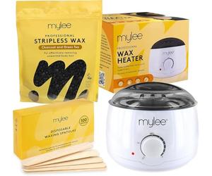 Mylee Kit de Cera Profesional 500g - Calentador Eléctrico, Cera Dura | Espátulas, Depilación sin Bandas para Cara, Cuerpo, Bikini, Brasileña, Piel Suave en Casa o Salón (Carbón vegetal y té verde)