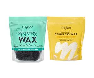 Mylee Professional Perlas de Cera Depilatoria 500g, Bolitas Para Usar Sin Bandas, Sin Dolor Para Cuerpo, Cara e Ingles (Coco y Árnica + Carbón y Té Verde)