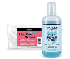 Mylee Set Prep & Wipe 250 ml + 100 toallitas sin pelusa, Preparación y cuidado posterior, Limpieza antes y después la aplicación de esmalte de gel UV LED, Desinfectar y eliminar la capa adhesiva