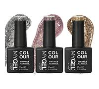 Mylee Trío de esmaltes de uñas de gel brillantes con purpurina. 3x10ml, Manicura y pedicura con lámpara UV/LED, Para uso profesional y doméstico. De larga duración y fácil de aplicar
