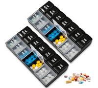 MYLERCT 2 Piezas Pastilleros Semanales, Pastillero para 7 Días con 2 Compartimentos, Mañana y Noche Organizador de Pastillas Semanal - Negro y Transparente, para Tabletas, Aceite Pescado, Vitaminas