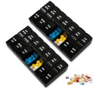 MYLERCT 2 Piezas Pastilleros Semanales, Pastillero para 7 Días con 2 Compartimentos Separados, Mañana y Noche Organizador de Pastillas Semanal - Negro, para Tabletas, Aceite de Pescado, Vitaminas