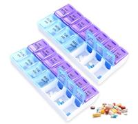 MYLERCT 2 Piezas Pastilleros Semanales, Pastillero para 7 Días con 2 Compartimentos Separados, Mañana y Noche Organizador de Pastillas Semanal - Azul y Morado, para Tabletas, Aceite Pescado, Vitaminas