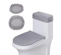 MYLERCT Funda para Tapa de Inodoro Set, Poliéster Cubierta de Inodoro, Elástico Lavable Funda Inodoro, Gris Oscuro, Cubierta Antipolvo para Tanque de Inodoro, para Tapa de Inodoro y Tapa de Tanque