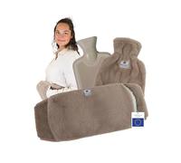 MYLILY cinturón térmico, bolsa agua caliente, espalda, cervicales, Taupe | faja 3 en 1, 130 cm velcro, caucho natural sin BPA, tensiones, hombros, bolsillo, lavable