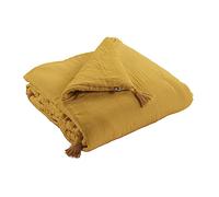 Mylittlebed Edredón Dessus de lit L’Effet Papillon 90x200 cm - Camino de cama 100% Gasa de Algodón con Terminación de Pompones [ Dessus de Lits et Couvre-Lits ] (Amarillo Azafrán)