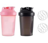 Myluatye Protein Shaker 400ml, 2 PCS Proteína Shaker,BPA Libre,con Bola Mezcladora,Vaso Proteinas Mezclador,Mezclador de Proteinas(negro y rosa)