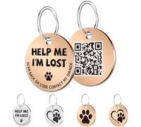 MYLUCKYTAG Identificación de mascotas con código QR de acero inoxidable - Etiqueta para perro y gato - Perfil en línea - Escanea QR Recibe correo electrónico de alerta de ubicación instantánea