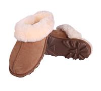 MYLUNE HOME - Pantuflas de piel de oveja real para mujer, cálidas pantuflas de piel de oveja para mujer, marrón claro, 42.5/43 EU