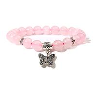 MYMEO Pulsera de cuarzo rosa con piedra natural de loto y Buda, para mujeres y hombres, 7 cuentas de chakras, turquesas, joyería de yoga, 17cm, Gema