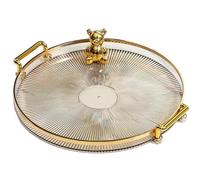 MYMM Bandeja decorativa redonda de 26,9 cm con asa, moderna bandeja de tocador y bandeja otomana para servir, mesa de café, cocina y baño para café, desayuno, alimentos y bebidas (ámbar)