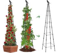 MYMULIKE Enrejado de obelisco de Metal Negro de 6 pies para Plantas trepadoras, Paquete de 2 jaulas de Torre de Soporte para Plantas con Soportes de Tubo Recubiertos de plástico para Exteriores e