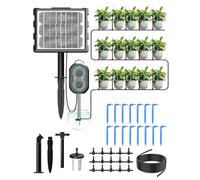 MYMULIKE Sistema de riego solar con carga dual solar y USB, 15 m, sistema de riego por goteo automático con 12 modos y temporizador, riego de plantas para plantas en macetas, jardín, balcón
