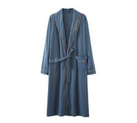 Mymyguoe Bata larga para hombre, albornoz de rizo mullido, abrigo, cárdigan, bata, túnica, de algodón acanalado, albornoz de casa, albornoz de viaje, muselina, vestido largo de casa, sauna, albornoz