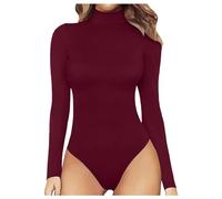 Mymyguoe Body para mujer con cuello alto, manga larga, mono con escote redondo, suéter de otoño, camiseta básica, camiseta de manga larga, camiseta ajustada, top elástico, body elegante, tops de
