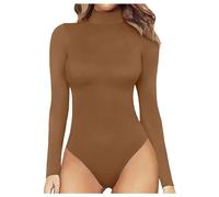 Mymyguoe Body para mujer con cuello alto, manga larga, mono con escote redondo, suéter de otoño, camiseta básica, camiseta de manga larga, camiseta ajustada, top elástico, body elegante, tops de