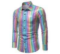 Mymyguoe Camisa brillante de manga larga para hombre, camisa de ocio para carnaval, fiesta temática, disfraz de rave, disfraz de rendimiento metálico, camisa de lentejuelas de los años 70, 80, disfraz