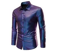 Mymyguoe Camisa de lentejuelas para hombre con purpurina, camisa de manga larga, arcoíris, discoteca, club, disfraz, cachemira, camisa brillante con purpurina, multicolor, disfraz de los años 70 y 80