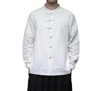 Mymyguoe Camisa de lino para hombre, estilo chino, camisa tradicional de manga larga, otoño e invierno, camisa de invierno, camisa de pescador, chaqueta Kung Fu Tai Chi Tang Traje Uniforme Algodón