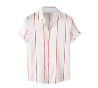 Mymyguoe Camisa de playa para hombre, camisa de playa a rayas, camisa de pescador, informal, holgada, camisa de manga corta, camisa de hombre de negocios, camisa de verano, camisa hawaiana a rayas
