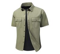 Mymyguoe Camisa de senderismo para hombre de algodón de gran tamaño, camisa funcional transpirable, vintage, camisa vaquera, camisa de manga corta, de secado rápido, camisa de trabajo, tallas grandes