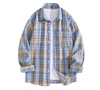 Mymyguoe Camisa de trabajo para hombre, camisa de leñador, camisa de tiempo libre, camisa de manga larga, camisa a cuadros, camisa de solapa, camisa para hombre, camisa de ocio, Oktoberfest a cuadros