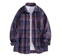 Mymyguoe Camisa de trabajo para hombre, camisa de leñador, camisa de tiempo libre, camisa de manga larga, camisa a cuadros, camisa de solapa, camisa para hombre, camisa de ocio, Oktoberfest a cuadros