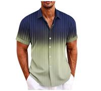 Mymyguoe Camisa hawaiana degradada para hombre de manga corta, camisa de playa multicolor, camisa informal a rayas, camisa de manga corta con degradado de color, camisa de verano a rayas, camisas de