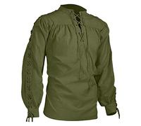 Mymyguoe Camisa medieval para hombre, camisa de lino tradicional, estilo retro, con cordones, disfraz victoriano, estilo victoriano, pirata, camisa de lino, informal, manga larga, camisa Henley, Verde