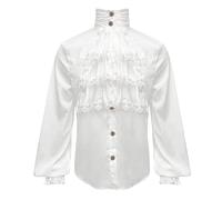 Mymyguoe Camisa medieval para hombre, estilo victoriano, cosplay, Halloween, cuello de Jabot, camisa pirata, camisa de manga larga, steampunk, pirata, con botones, ropa vintage vikinga, Blanco, L