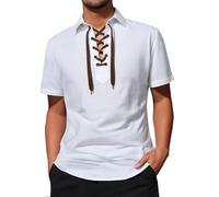 Mymyguoe Camisa medieval para hombre, túnica con cordones, camisa casual para hombre, ropa vikinga, camisa de verano, estilo gótico, retro, manga corta, cuello en V, cómodo cuello alto, suéter