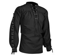 Mymyguoe Camisa vintage para hombre, disfraz de pirata medieval, ropa larga gótica, con cordones, camisa medieval vikinga, camisa medieval, Negro , 5XL