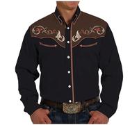 Mymyguoe Camisas occidentales para hombre, camisa de vaquero occidental, camisa de manga larga con bordado a presión, camisas de vaquero, cowboy country western Shirts Button Down Hippie Shirt Cowboy