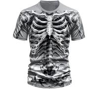 Mymyguoe Camiseta con estampado de esqueleto para hombre, camiseta de manga corta, camiseta deportiva de verano, cuello redondo, camiseta de manga corta, camiseta de manga corta, camiseta de manga
