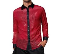 Mymyguoe Camiseta de malla para hombre, transparente, patchwork, manga corta, lencería para hombre, sexy, ropa interior erótica, ropa interior para esclavos, color negro, S08 Rojo, 3XL