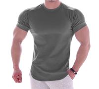 Mymyguoe Camiseta de running para hombre, manga corta, corte ajustado, camiseta funcional, de secado rápido, transpirable, camiseta deportiva muscular, camiseta básica con cuello en O, camiseta de