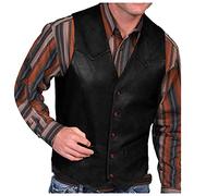 Mymyguoe Chaleco de cuero para hombre, sin mangas, de piel sintética, estilo vaquero, estilo occidental, chaleco retro para traje regional, botones a presión, ante de piel, chalecos de motorista
