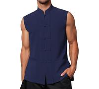 Mymyguoe Chaleco de lino chino tradicional para hombre, chaleco casual de lino de algodón Kung Fu Tai Chi Qi Gong Wushu Taekwondo Ropa Chino Hecho a mano Tangzhuang Camiseta de tirantes Chaleco de