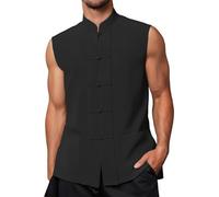 Mymyguoe Chaleco de lino chino tradicional para hombre, chaleco casual de lino de algodón Kung Fu Tai Chi Qi Gong Wushu Taekwondo Ropa Chino Hecho a mano Tangzhuang Camiseta de tirantes Chaleco de