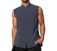 Mymyguoe Chaleco de lino chino tradicional para hombre, chaleco casual de lino de algodón Kung Fu Tai Chi Qi Gong Wushu Taekwondo Ropa Chino Hecho a mano Tangzhuang Camiseta de tirantes Chaleco de