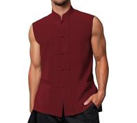 Mymyguoe Chaleco de lino chino tradicional para hombre, chaleco casual de lino de algodón Kung Fu Tai Chi Qi Gong Wushu Taekwondo Ropa Chino Hecho a mano Tangzhuang Camiseta de tirantes Chaleco de