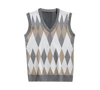 Mymyguoe Chaleco de negocios genérico para hombre, chaleco de punto Argyle engrosado con cuello en V, chaleco de negocios, invierno, chaleco de diamante, sin mangas, suéter de punto, chaleco informal