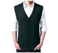 Mymyguoe Chaleco de punto para hombre, con botones y cuello en V, sin mangas, corte estrecho, jersey de invierno, para otoño e invierno, chaleco de lana de negocios occidental, verde, L