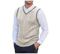 Mymyguoe Chaleco de punto para hombre, sin mangas, cuello en V, de algodón, cálido, elástico, ajustado, de punto, camiseta de punto, caqui, XXL