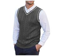 Mymyguoe Chaleco de punto para hombre, sin mangas, cuello en V, de algodón, cálido, elástico, ajustado, de punto, camiseta de punto, gris, L